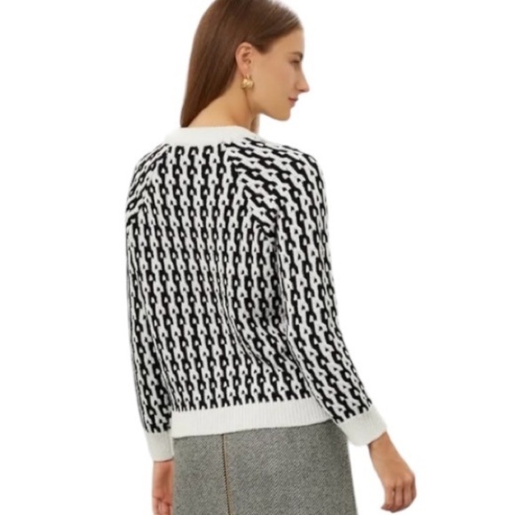 Derek Lam Collective Sweater Crewneck Gold Shoulder Buttons Black White Knit M - Picture 4 of 9